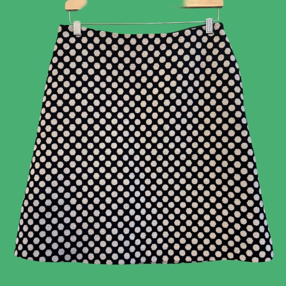 Boden‎ Black & White Polka Dots Wool Blend Mini A-Line Skirt 8R Business Casual